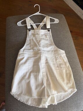 aerie White Denim Short Overalls